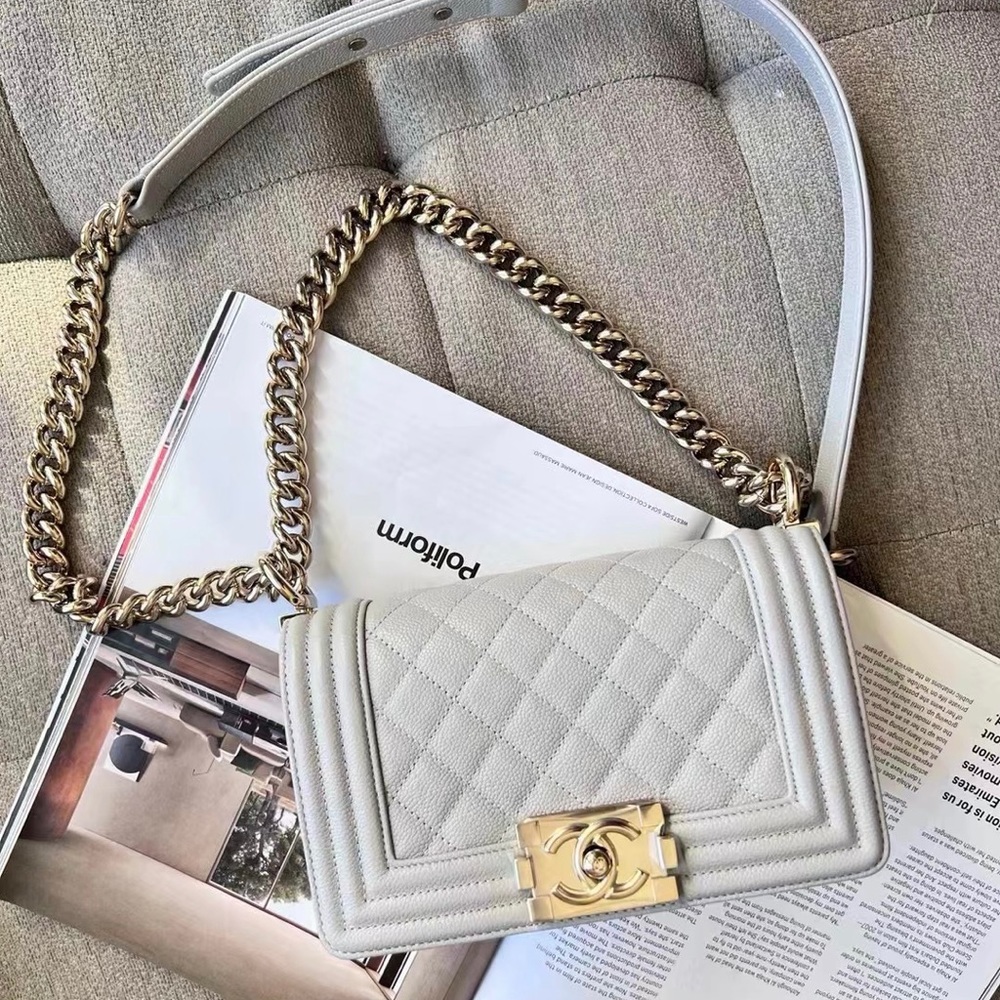 Chanel Caviar Grey Small Boy Bag